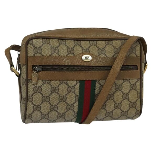 GUCCI GG Supreme Web Sherry Line Bag PVC Beige Gold 119 02 004 Auth BD716 - Picture 1 of 16